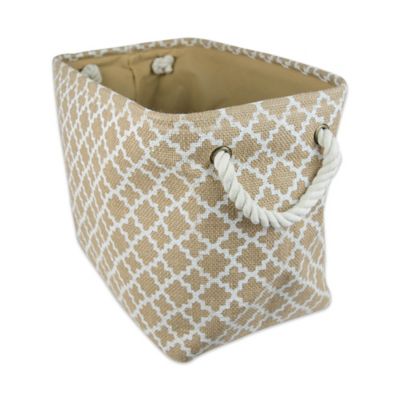 Design Imports Burlap Lattice Storage Bin, White, 16 in. x 10 in. x 12 in.