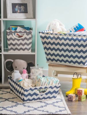 Image showing  Gray Chevron Poly Trapezoid Storage Bin, 16 in. x 12 in. x 10 in.