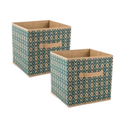 Design Imports Non-Woven Ikat Storage Bin, Teal, 11 in. x 11 in. x 11 in.
