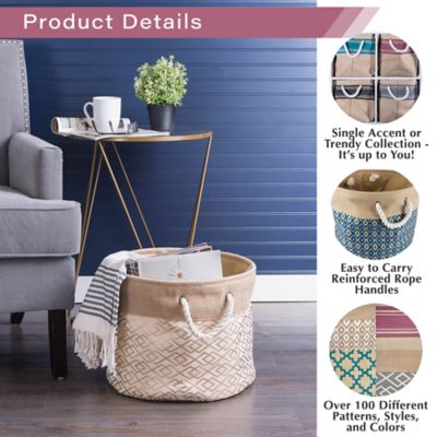 Image showing  Burlap Diamond Round Storage Bin, 9 in. x 12 in. x 12 in.