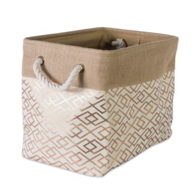 DII Burlap Bronze Diamond Storage Bin, 14 in. x 8 in. x 9 in.