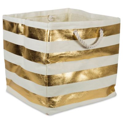 Design Imports Stripe Paper Storage Bin, Gold, 16 in. x 16 in. x 16 in.