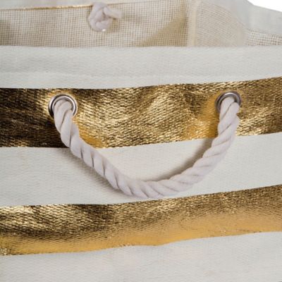 Image showing  Gold Striped Paper Storage Bin, 16 in. x 16 in. x 16 in.