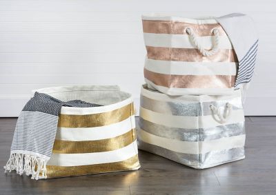 Image showing  Gold Striped Paper Storage Bin, 16 in. x 16 in. x 16 in.