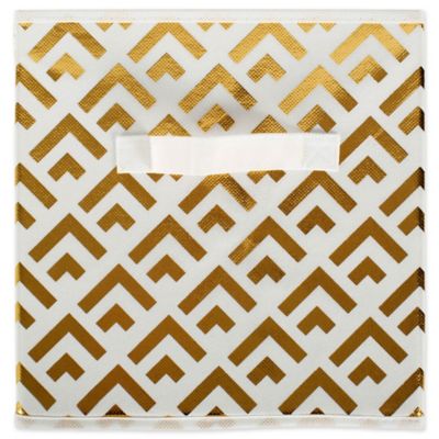 Image showing  Double Diamond Non-Woven Storage Bins, 11 in. x 11 in. x 11 in., White/Gold, 2-Pack