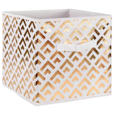 Image showing  Double Diamond Non-Woven Storage Bins, 11 in. x 11 in. x 11 in., White/Gold, 2-Pack
