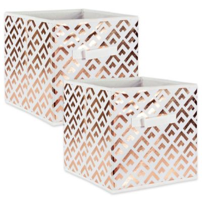 DII Double Diamond Non-Woven Storage Bins, White/Copper, 11 in. x 11 in. x 11 in., 2-Pack