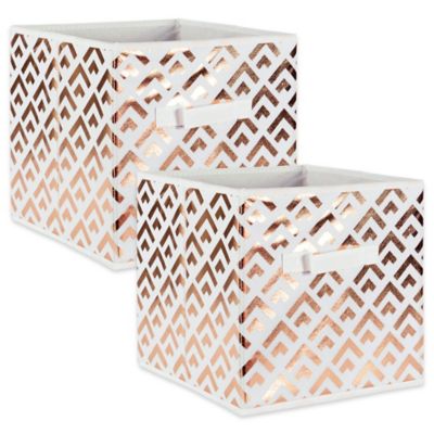 Design Imports Double Diamond Non-Woven Storage Bins, White/Copper, 11 in. x 11 in. x 11 in., 2-Pack