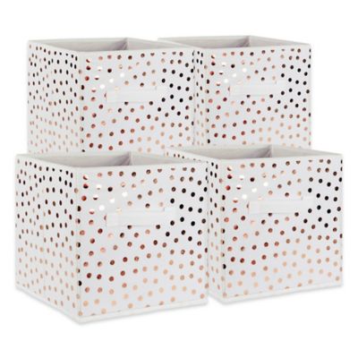 Design Imports Small Dots Non-Woven Storage Bins, White, 4-Pack