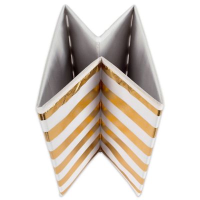 Image showing  Non-Woven Striped Poly Cube Storage Bin, 11 in. x 11 in. x 11 in., White/Gold
