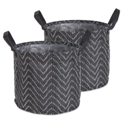 Design Imports Tribal Chevron PE-Coated Round Laundry Storage Bin, Black, Small