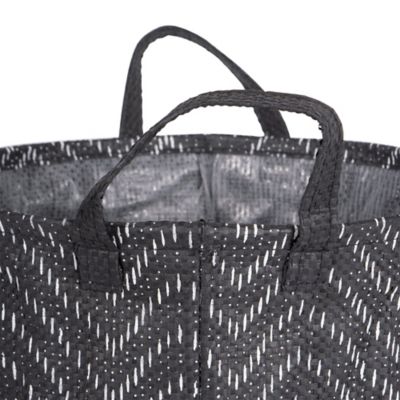 Image showing  Tribal Chevron PE-Coated Round Laundry Storage Bin, Black, Small