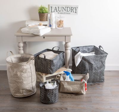 Image showing  Tribal Chevron PE-Coated Round Laundry Storage Bin, Black, Small