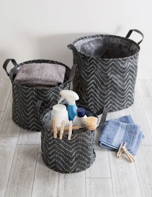 Image showing  Tribal Chevron PE-Coated Round Storage Bins, Black, Large, 2-Pack