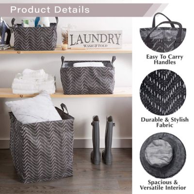 Image showing  Tribal Chevron PE-Coated Round Storage Bins, Black, Large, 2-Pack