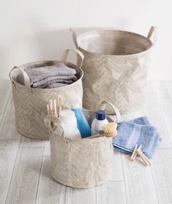 Image showing  Tribal Chevron PE-Coated Round Storage Bins, Large, 2-Pack