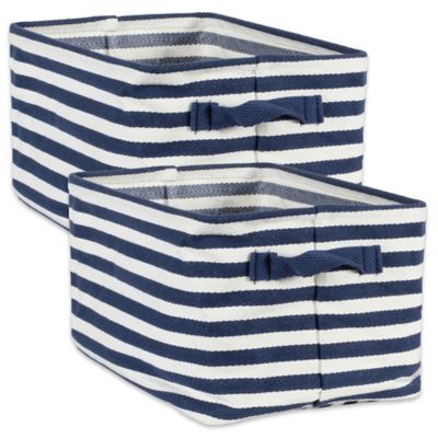 Design Imports Herringbone PE-Coated Rectangular Storage Bins, Blue, Small, 2-Pack