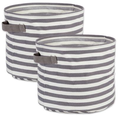 Design Imports Herringbone PE-Coated Round Storage Bins, Gray, Medium