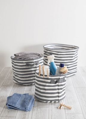 Image showing  Herringbone PE-Coated Round Storage Bins, Gray, Medium