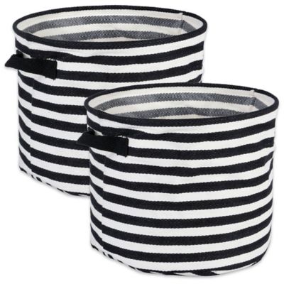 Design Imports Herringbone PE-Coated Round Storage Bins, Black, Medium, 2-Pack