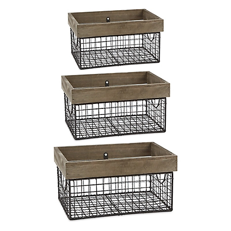 Design Imports Farmhouse Metal Baskets, Silver, 3-Pack