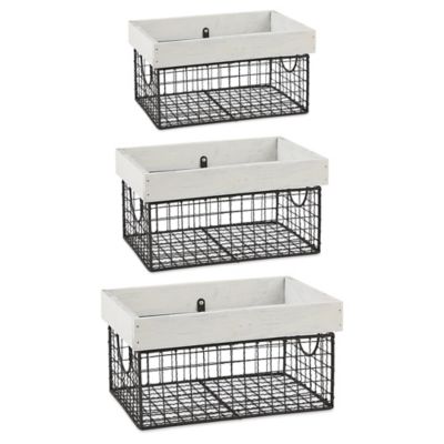 Design Imports Farmhouse Metal Wire Baskets, White, 3-Pack
