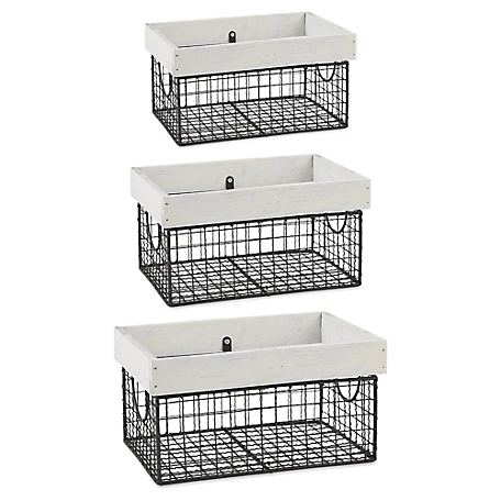 Design Imports Farmhouse Metal Wire Baskets, White, 3-Pack