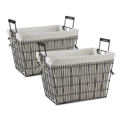 Design Imports Metal Farmhouse Lined Office Baskets, Black, 2-Pack