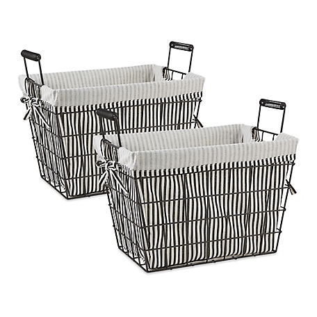 Design Imports Metal Farmhouse Lined Office Baskets, Black, 2-Pack