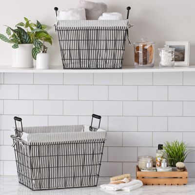 Image showing  Metal Farmhouse Lined Office Baskets, Black, 2-Pack