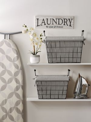 Image showing  Metal Farmhouse Lined Office Baskets, Black, 2-Pack