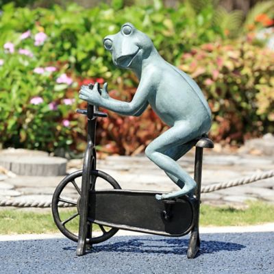 Image showing  Workout Frog on Bicycle Garden Sculpture, 20 in. x 14 in. x 7 in.