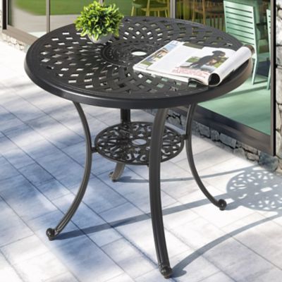 Nuu Garden Outdoor 31'' Round Cast Aluminum Bistro Table with 2.28'' Umbrella Hole