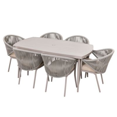 Image showing  Patio 7-Piece Dining Set with Cushions and Umbrella Hole, Beige