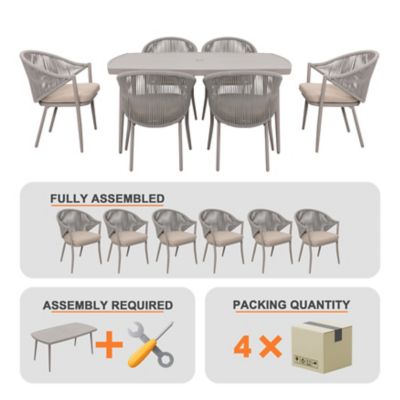 Image showing 6 th Nuu Garden Patio 7 pc. Dining Set with Cushions and Umbrella Hole, Beige