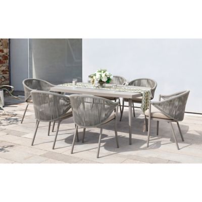 Image showing 7 th Nuu Garden Patio 7 pc. Dining Set with Cushions and Umbrella Hole, Beige