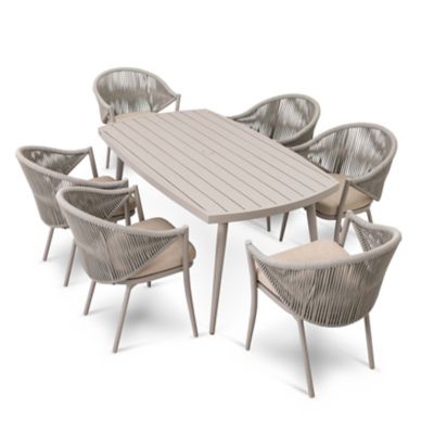 Image showing 8 th Nuu Garden Patio 7 pc. Dining Set with Cushions and Umbrella Hole, Beige