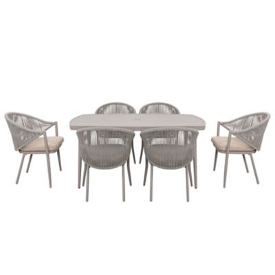 Image showing 9 th Nuu Garden Patio 7 pc. Dining Set with Cushions and Umbrella Hole, Beige