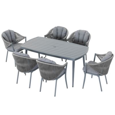 Nuu Garden Outdoor 7-Piece Dining Set with Cushions and Umbrella Hole, Dark Gray