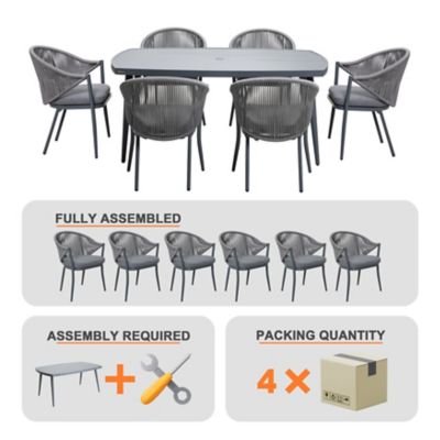 Image showing 6 th Nuu Garden Outdoor 7 pc. Dining Set with Cushions and Umbrella Hole, Dark Gray
