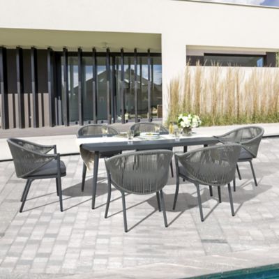 Image showing 7 th Nuu Garden Outdoor 7 pc. Dining Set with Cushions and Umbrella Hole, Dark Gray