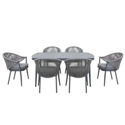 Image showing 8 th Nuu Garden Outdoor 7 pc. Dining Set with Cushions and Umbrella Hole, Dark Gray