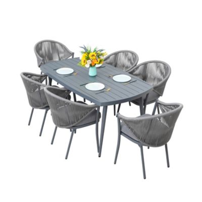 Image showing 9 th Nuu Garden Outdoor 7 pc. Dining Set with Cushions and Umbrella Hole, Dark Gray