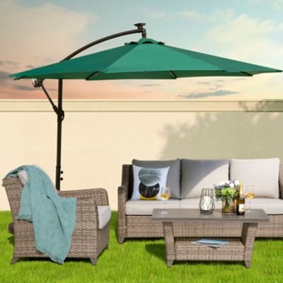 Nuu Garden 10 ft. Octagonal LED Aluminum Patio Umbrella with Crank and Tilt, Green