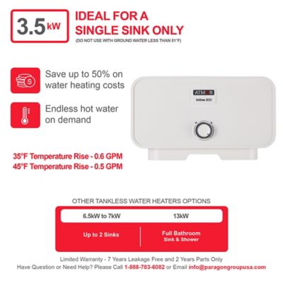 Image showing  3.5kW/120V 0.5 GPM Point-of-Use Electric Tankless Water Heater, Pressure Relief Device, 1-Sink Water Heater