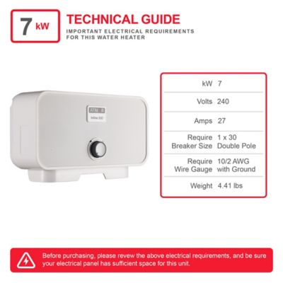 Image showing  7kW/240V 1.6 GPM Electric Tankless Water Heater, Up to 2 Sinks Nationwide or 1 Shower in Warm Climates