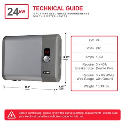 Image showing  24kW 4.65 GPM Electric Tankless Water Heater, Ideal for 2 Bedroom Home, up to 5 Simultaneous Applications