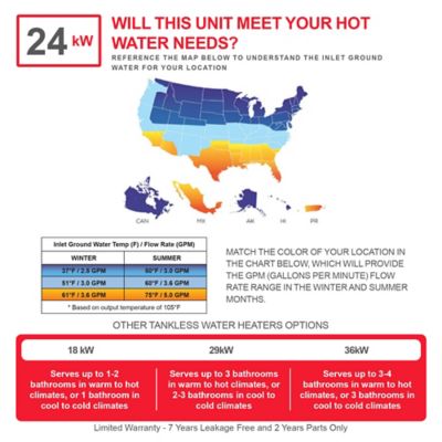 Image showing  24kW 4.65 GPM Electric Tankless Water Heater, Ideal for 2 Bedroom Home, up to 5 Simultaneous Applications