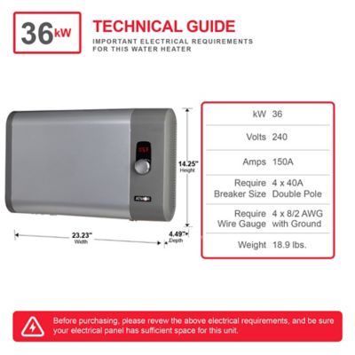 Image showing  36kW 6.2 GPM Electric Tankless Water Heater, Ideal for 4 Bedroom Home, Up to 8 Simultaneous Applications