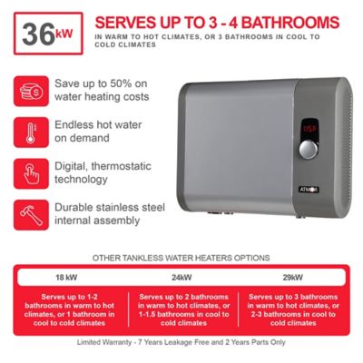 Image showing  36kW 6.2 GPM Electric Tankless Water Heater, Ideal for 4 Bedroom Home, Up to 8 Simultaneous Applications